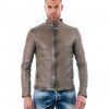 Grey Vintage Effect Lamb Leather Jacket
