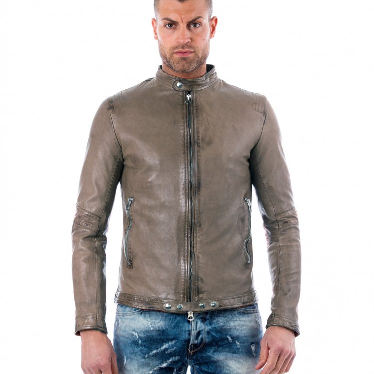 Grey Vintage Effect Lamb Leather Jacket