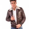 BROWN VINTAGE WIZENED EFFECT LAMB LEATHER JACKET