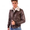 BROWN VINTAGE WIZENED EFFECT LAMB LEATHER JACKET