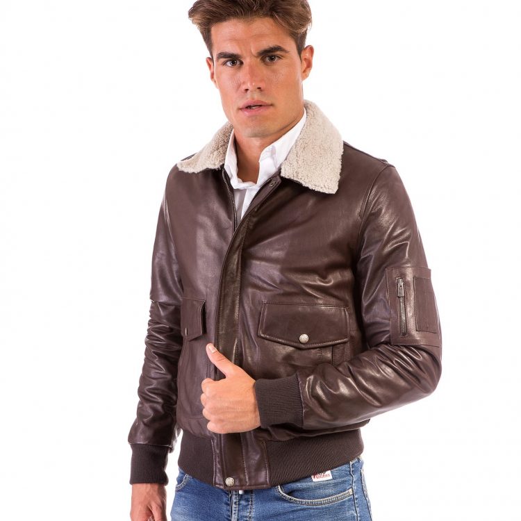 BROWN VINTAGE WIZENED EFFECT LAMB LEATHER JACKET