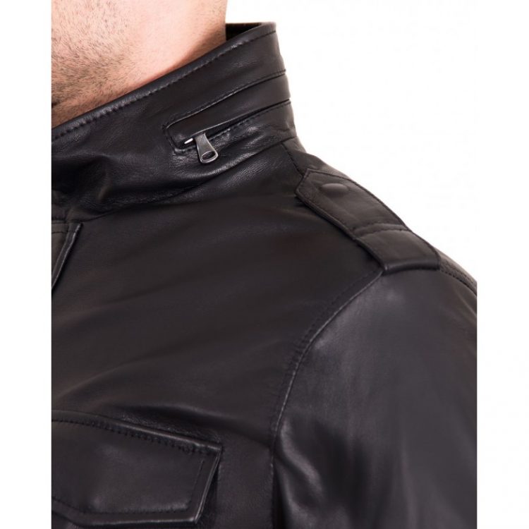 BLACK COLOR NAPPA LAMB LEATHER JACKET 4 POCKETS