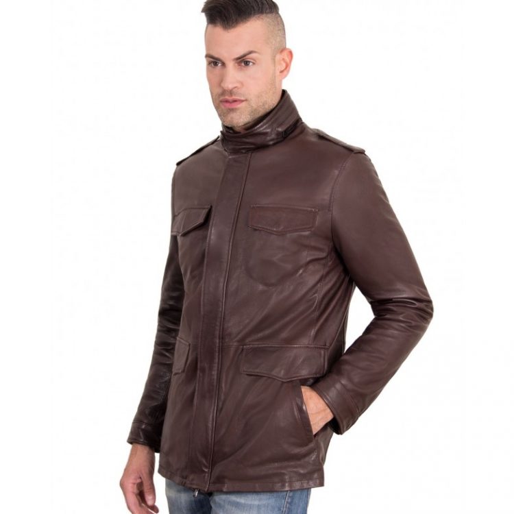 DARK BROWN COLOR VINTAGE LAMB LEATHER JACKET 4 POCKETS