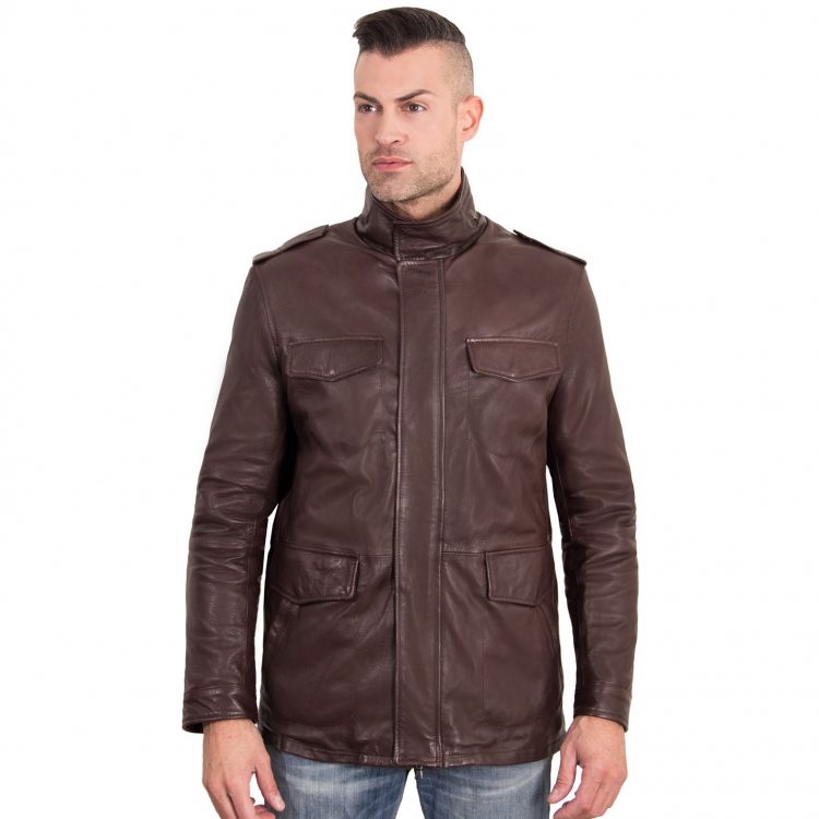 DARK BROWN COLOR VINTAGE LAMB LEATHER JACKET 4 POCKETS