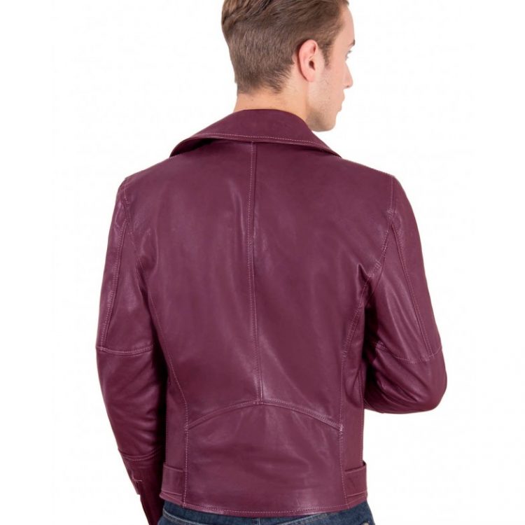 Maroon Perfecto Lamb belted leather biker jacket