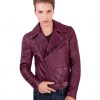 Maroon Perfecto Lamb Belted Leather Biker Jacket