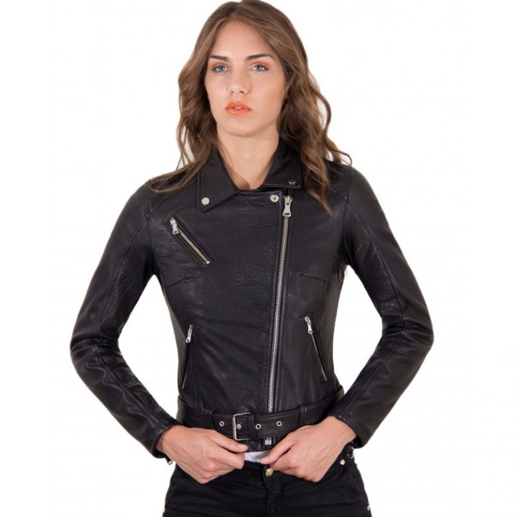 Black Color Lamb Leather Belted Jacket Wizened Effect