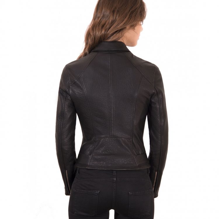 Black Color Lamb Leather Belted Jacket Wizened Effect