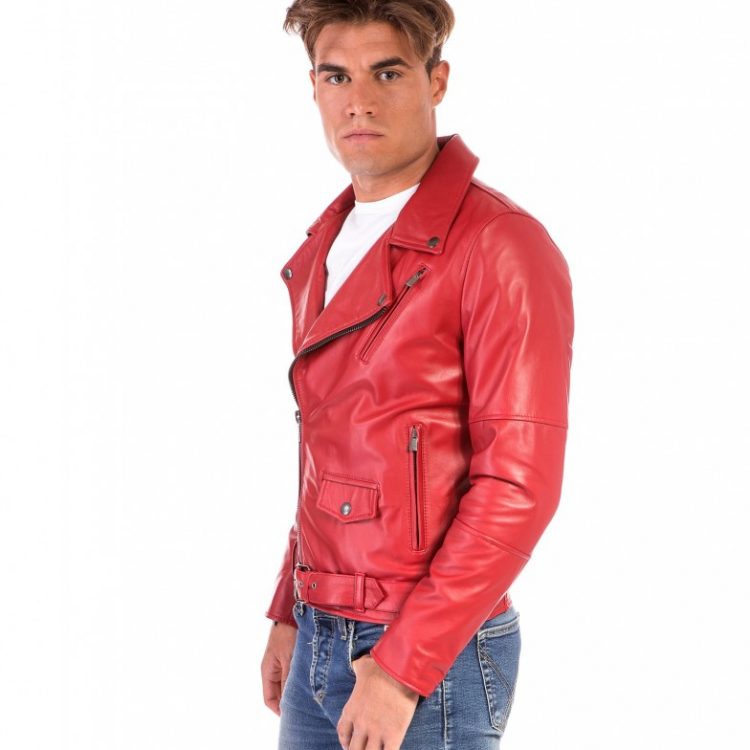 Red Perfecto Lamb Belted Leather Biker Jacket