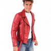 Red Perfecto Lamb Belted Leather Biker Jacket