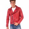 Red Perfecto Lamb Belted Leather Biker Jacket