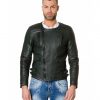 Green Colour Lamb Leather Jacket No Collar Perfecto