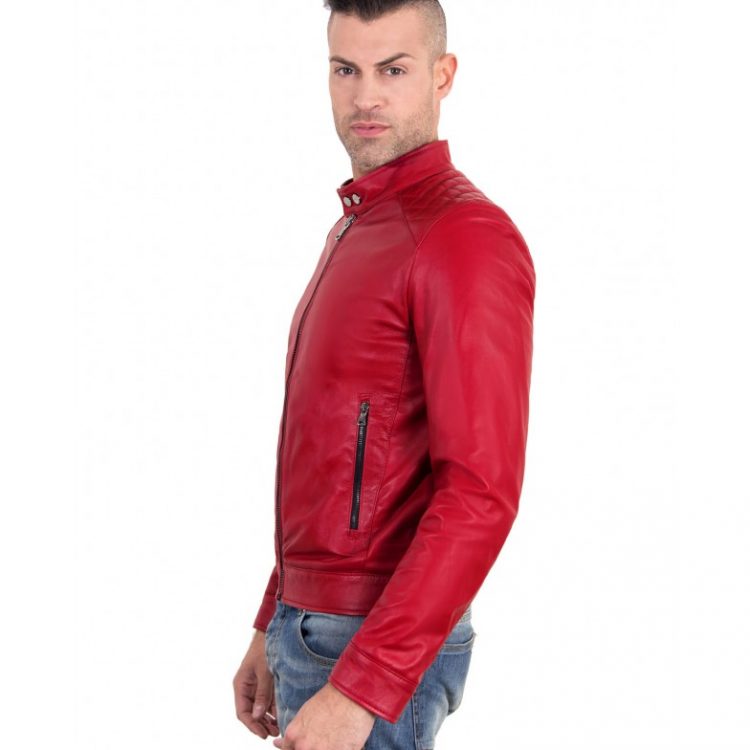 Red Color - Nappa Lamb Quilted Leather Biker Jacket