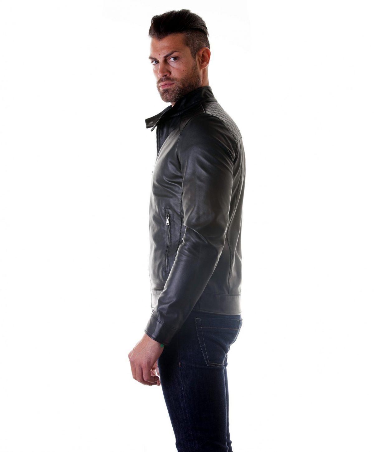 Black Quilted Lamb Leather Biker Jacket