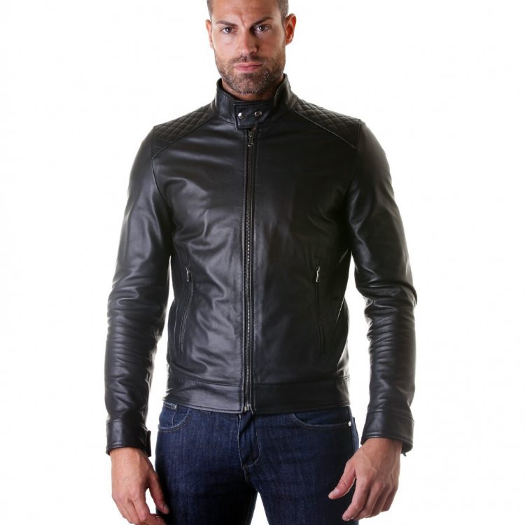 Black Quilted Lamb Leather Biker Jacket