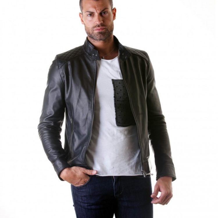 Black Quilted Lamb Leather Biker Jacket