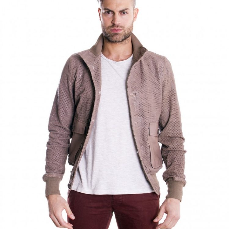 Grey lamb leather bomber jacket