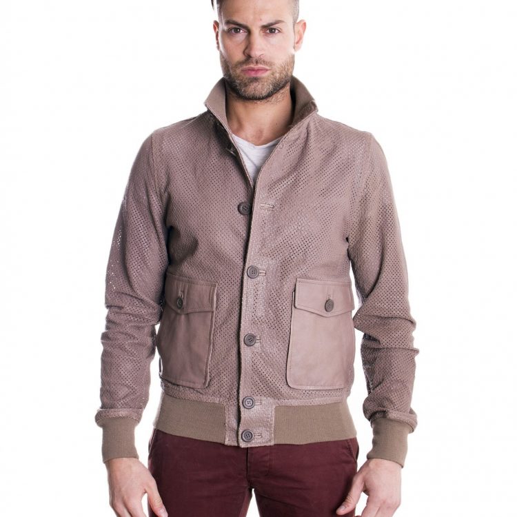 Grey lamb leather bomber jacket