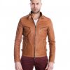 Tan Nappa Lamb Quilted Leather Biker Jacket