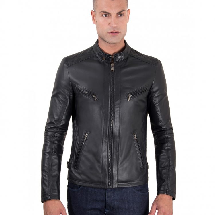 Black Nappa Lamb Quilted Leather Biker Jacket