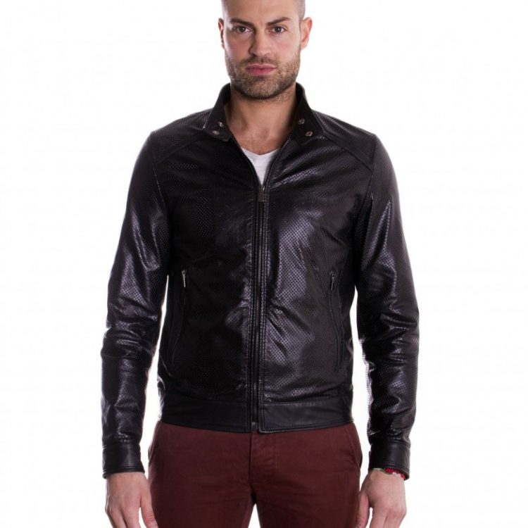 Black Perfored Lamb Leather Jacket