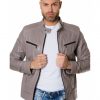 Grey Colour-Lamb Leather Jacket Mao Collar Vintage Aspect