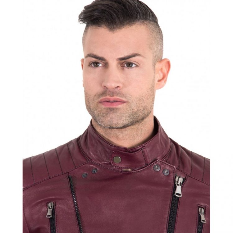 Maroon color Nappa Lamb Leather Biker Perfecto Jacket