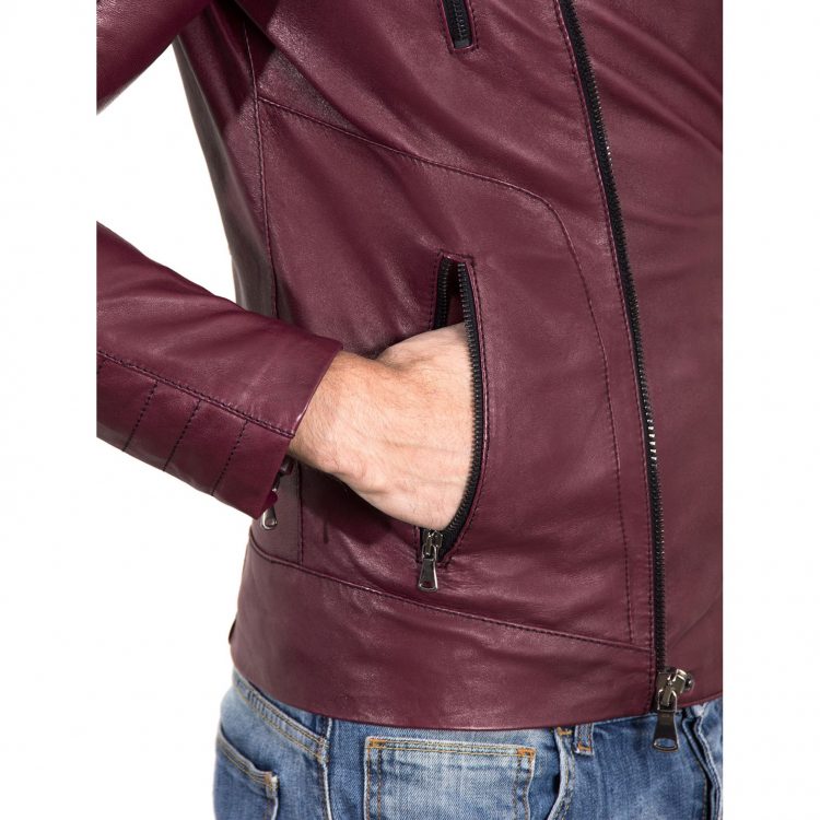 Maroon color Nappa Lamb Leather Biker Perfecto Jacket