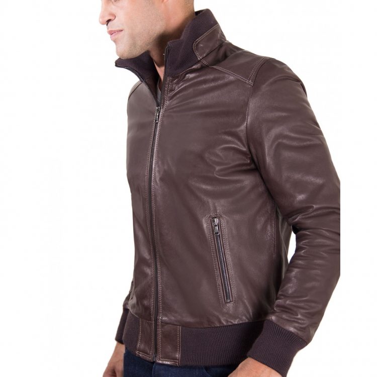 Brown Vintage Effect Lamb Leather Jacket