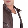 Brown Vintage Effect Lamb Quilted Leather Biker Jacket