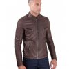 Brown Vintage Effect Lamb Quilted Leather Biker Jacket