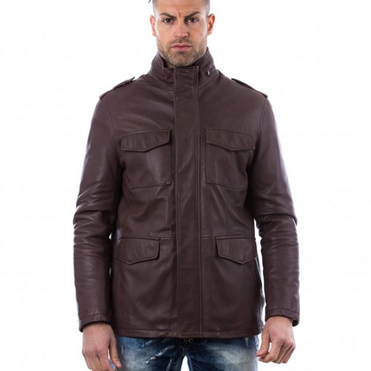 BROWN LAMB LEATHER JACKET FOUR POCKETS