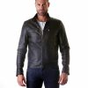 Black Nappa Lamb Leather Jacket Four Pockets korean Collar