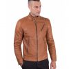 Tan Vintage Effect Lamb Leather Biker Quilted Jacket