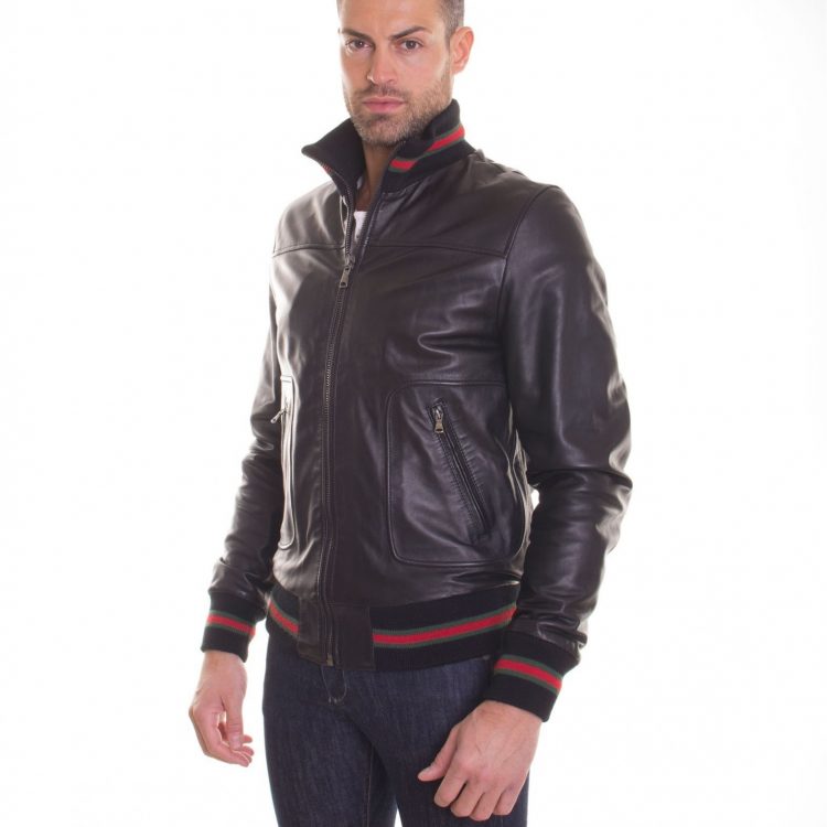 Black Lamb Leather Bomber Jacket Two Pockets