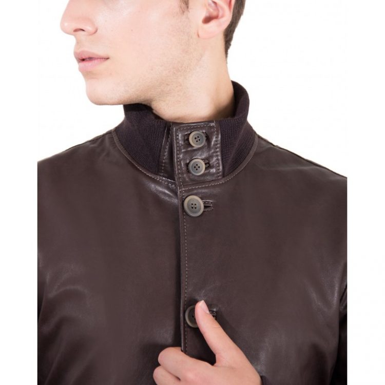 Brown Nappa Lamb Bomber Leather Jacket