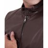 BROWN VINTAGE EFFECT LAMB LEATHER JACKET KOREAN COLLAR
