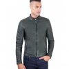 Green Vintage Effect Lamb Leather Jacket Korean Collar