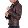 Brown Perfecto Lamb Belted Leather Biker Jacket