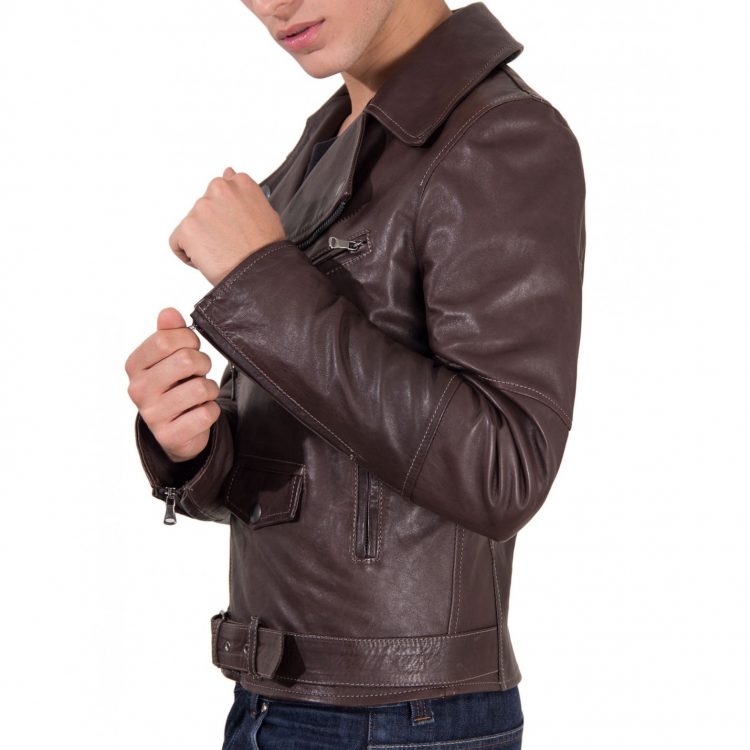 Brown Perfecto Lamb Belted Leather Biker Jacket