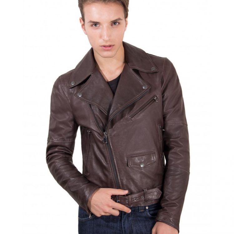 Brown Perfecto Lamb Belted Leather Biker Jacket