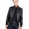Black Nappa Lamb bomber Leather Jacket