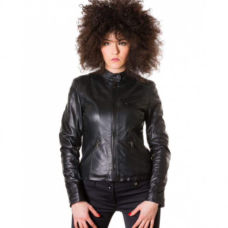 Black Color Nappa Lamb Biker Leather Jacket Smooth Effect