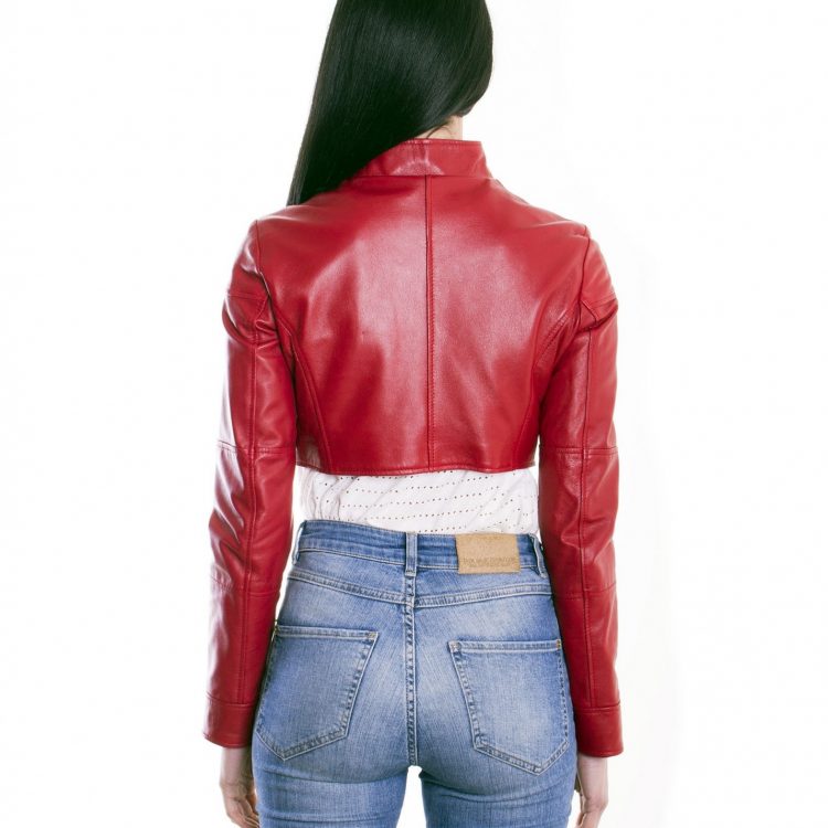 Red Color Nappa Lamb Short Leather Jacket Smooth Effect
