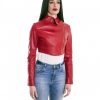 Red Color Nappa Lamb Short Leather Jacket Smooth Effect