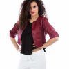 Red Color Nappa Lamb Leather Short Jacket Smooth Effect