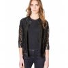 Black Colour Woman Lace Jacket With Leather Edges