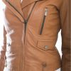 Tan Color Lamb leather Biker Jacket Smooth Effect