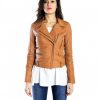 Tan Color Lamb leather Biker Jacket Smooth Effect