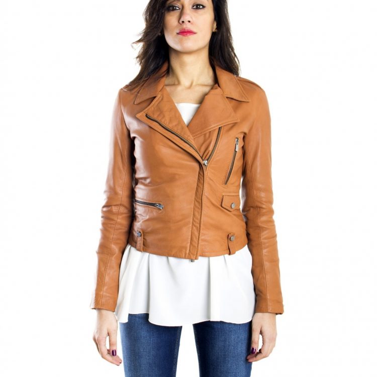 Tan Color Lamb leather Biker Jacket Smooth Effect